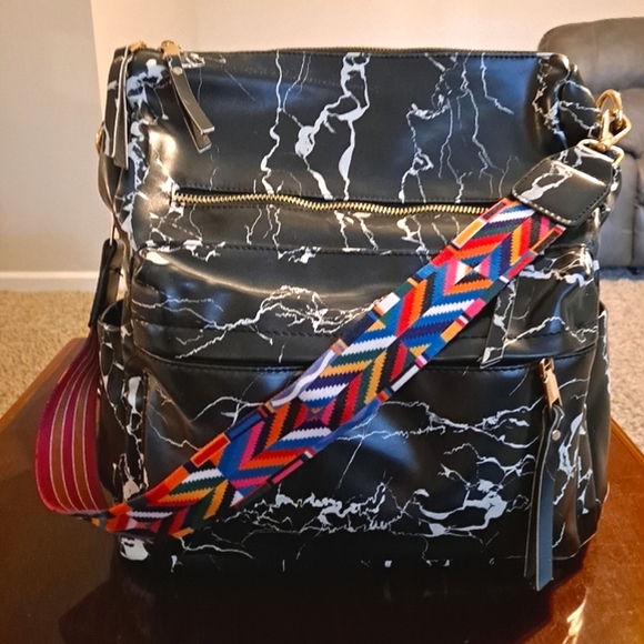 🎒 Marble ⚫️⚪️ Vegan Leather Purse, Shoulder Bag, Backpack or Diaper Bag - Picture 2 of 14
